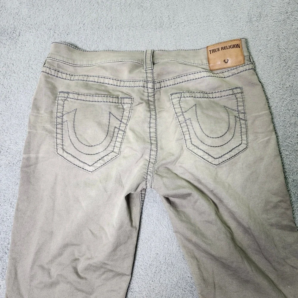 True Religion Mens 33 Denim Shorts Olive Green Raw Hem Contrast Distressed